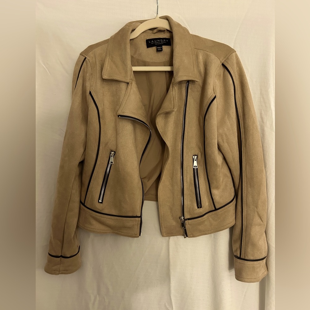 Laundry by Shelli Segal Tan Faux Suede Moto Jacket - Size S